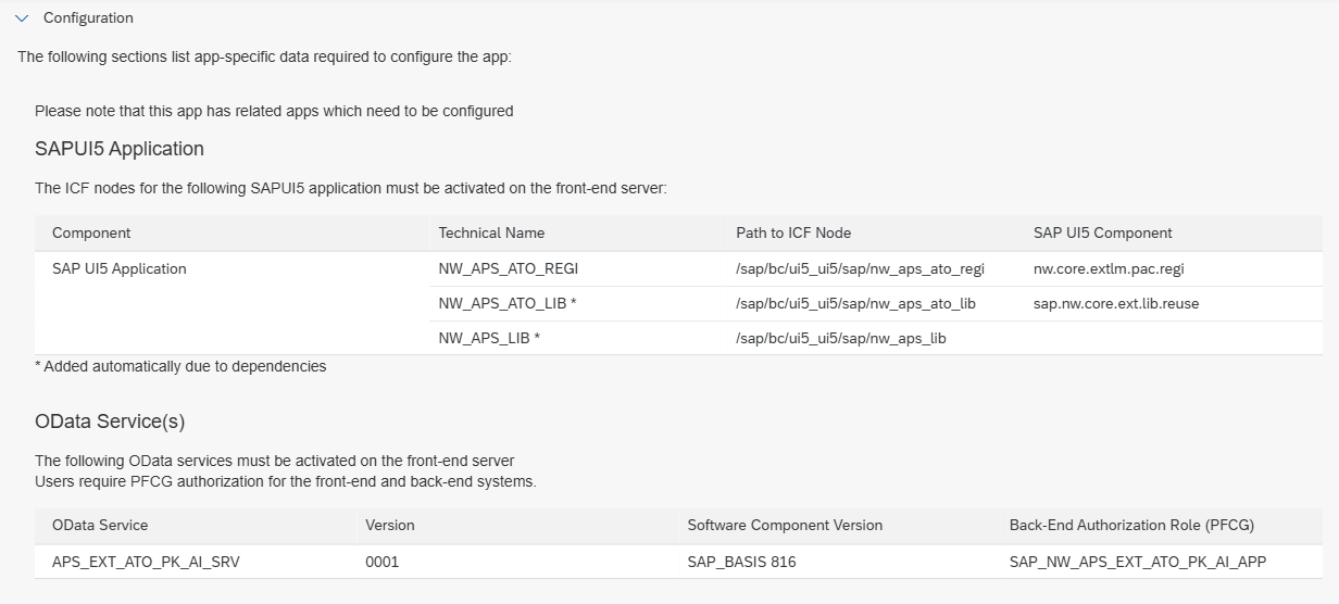 Sección Configuration de Register Extensions for Transport en la Fiori Apps Reference Library