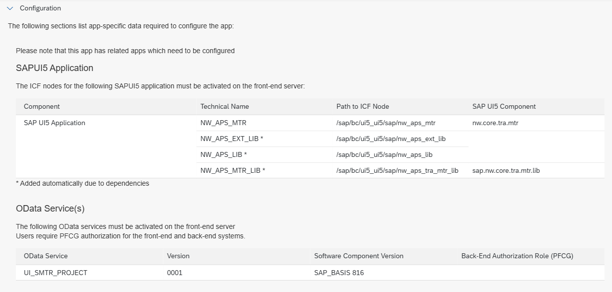 Sección Configuration de Maintain Translations en la Fiori Apps Reference Library