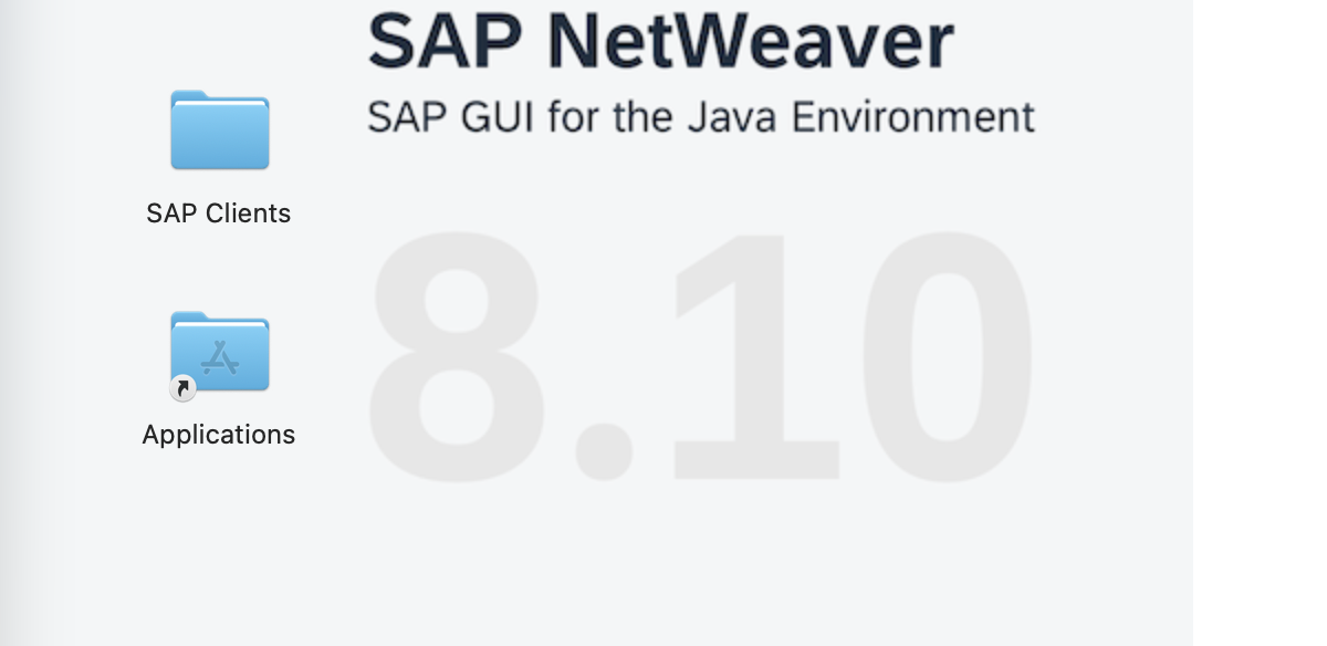 Ventana del DMG de SAP GUI for Java 8.10 con la carpeta SAP Clients y el acceso a Applications